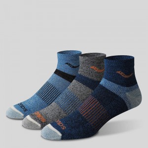 Saucony Inferno Merino Wool Blend Quarter 3-Pack Sock Bleu | 71482-HECA