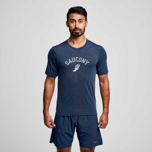 Saucony Stopwatch Graphic Short Sleeve Bleu Marine | 73061-WJZU