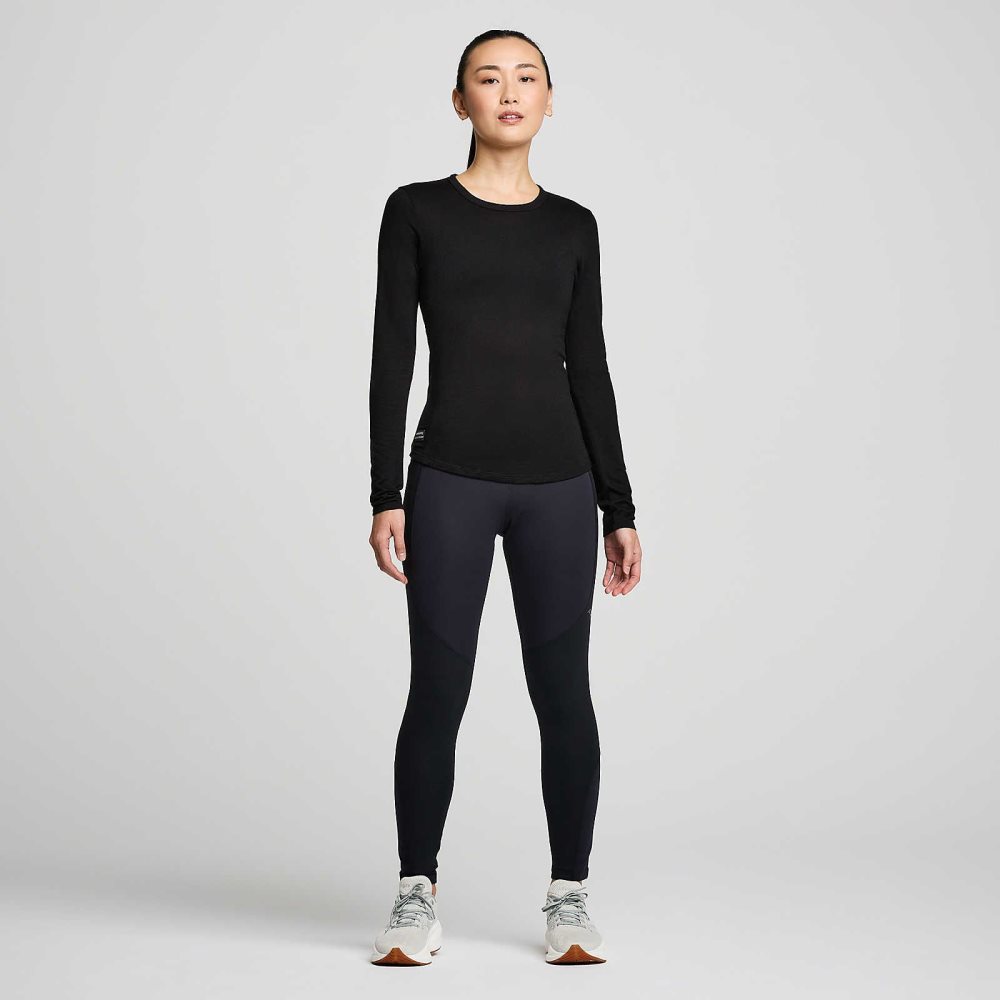 Saucony Peregrine Merino Long Sleeve Noir | 21796-ENWO