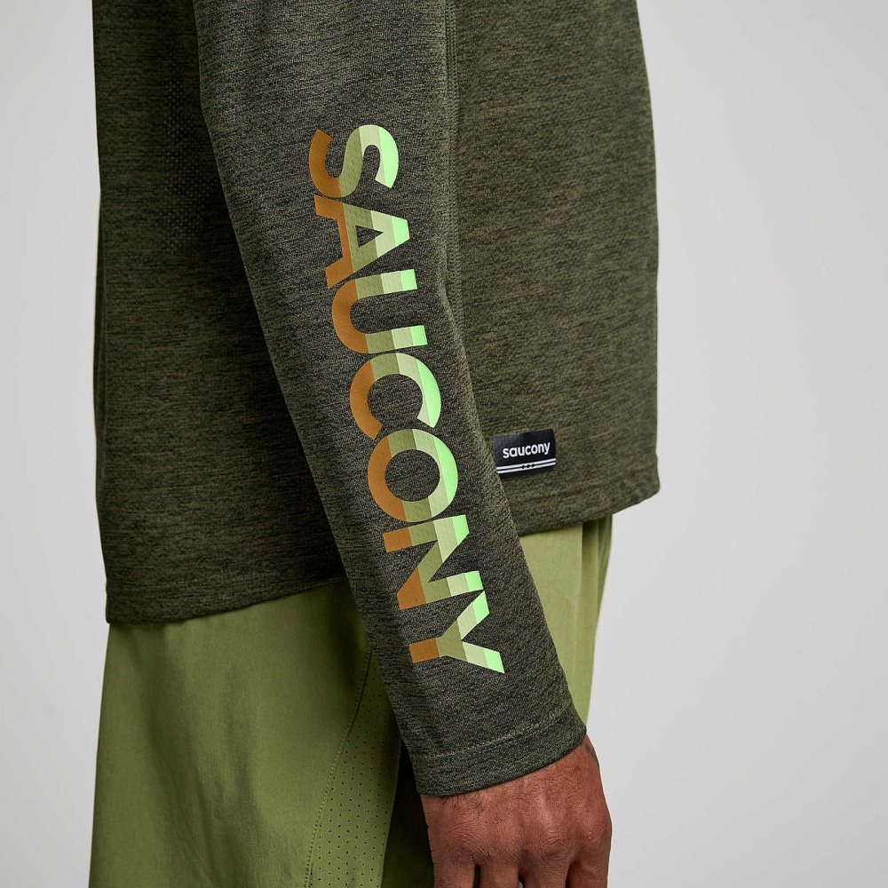 Saucony Stopwatch Graphic Long Sleeve Umbra Heather Graphic | 04712-BFQO