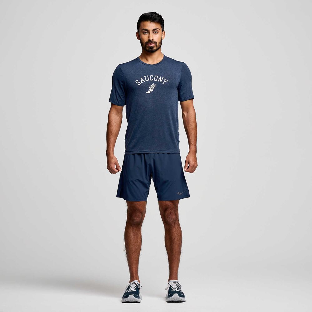 Saucony Stopwatch Graphic Short Sleeve Bleu Marine | 73061-WJZU