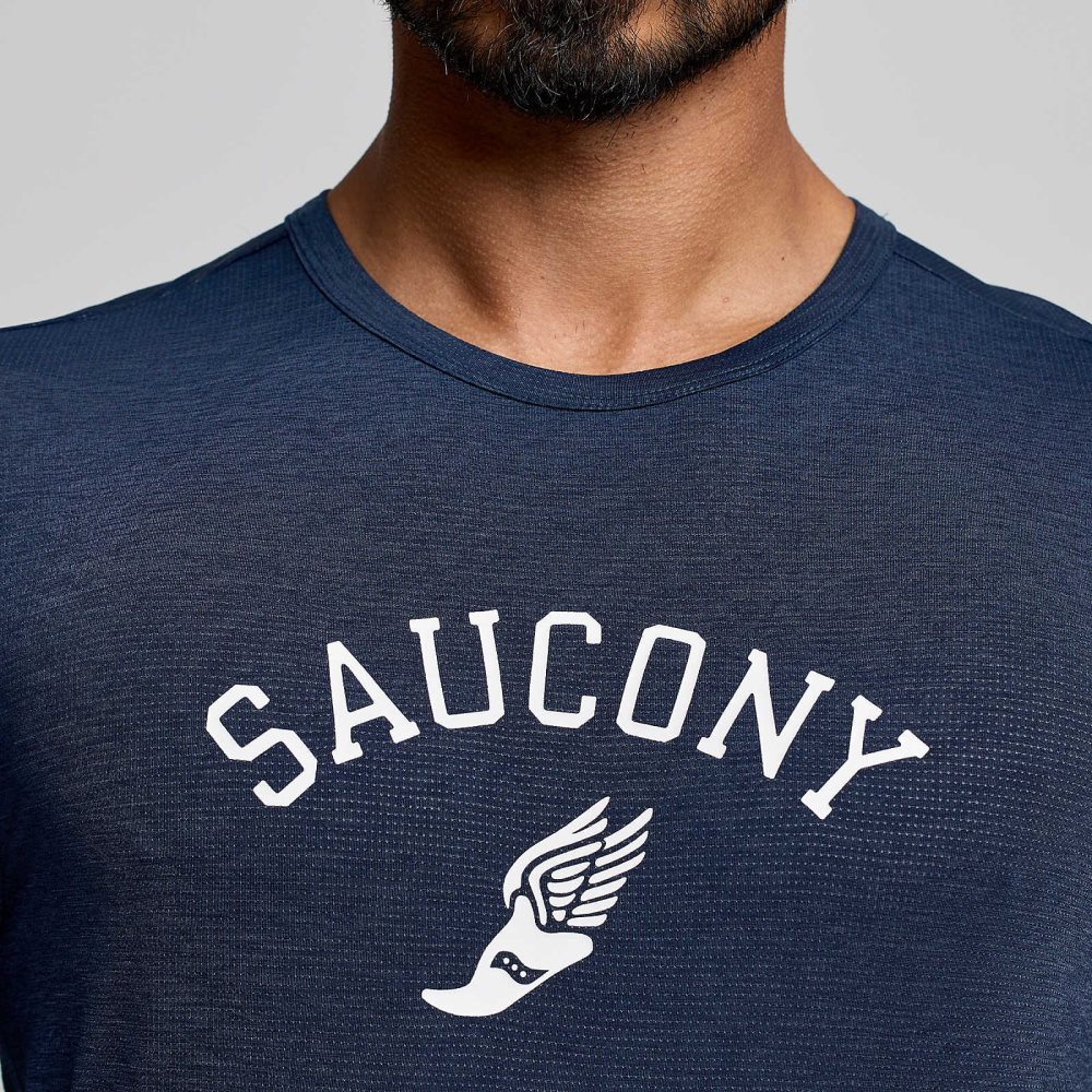 Saucony Stopwatch Graphic Short Sleeve Bleu Marine | 73061-WJZU