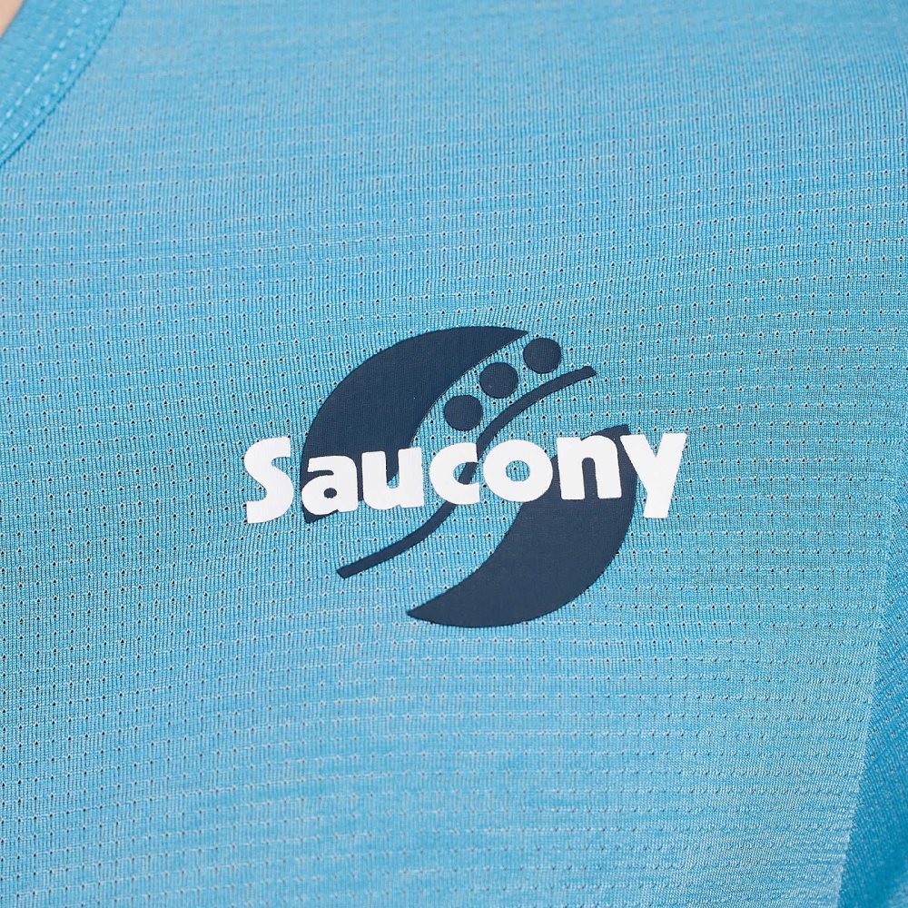 Saucony Stopwatch Graphic Short Sleeve Turquoise | 96832-XFAG