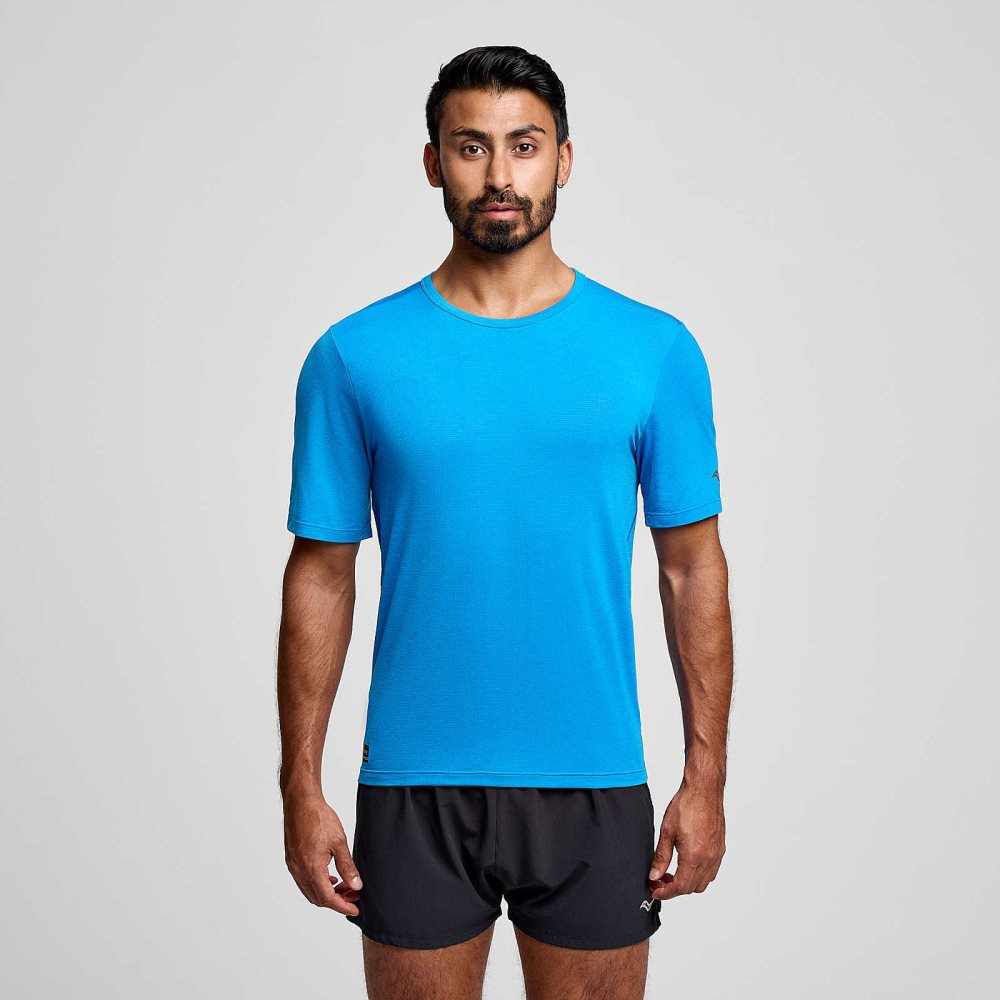 Saucony Stopwatch Short Sleeve Bleu Foncé | 53718-MKFX