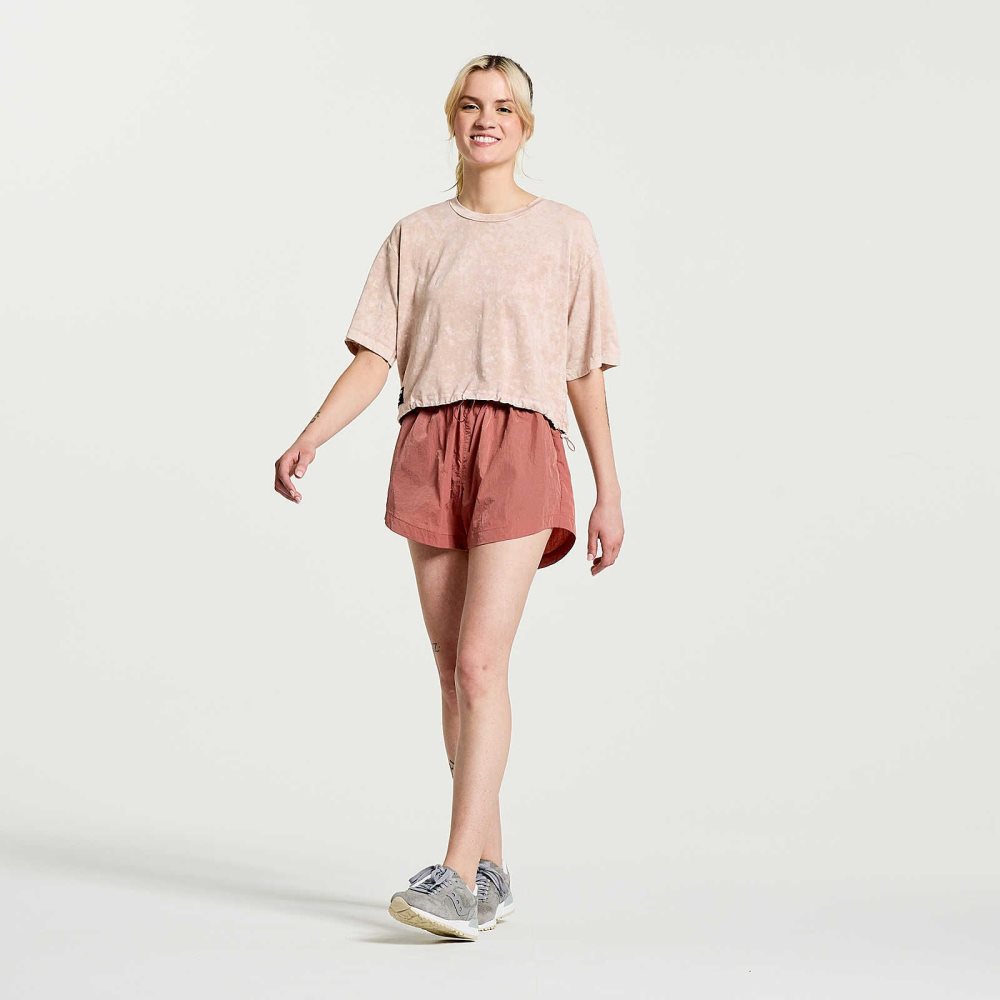 Saucony Unwind Crop Short Sleeve Rose | 85240-XGCJ