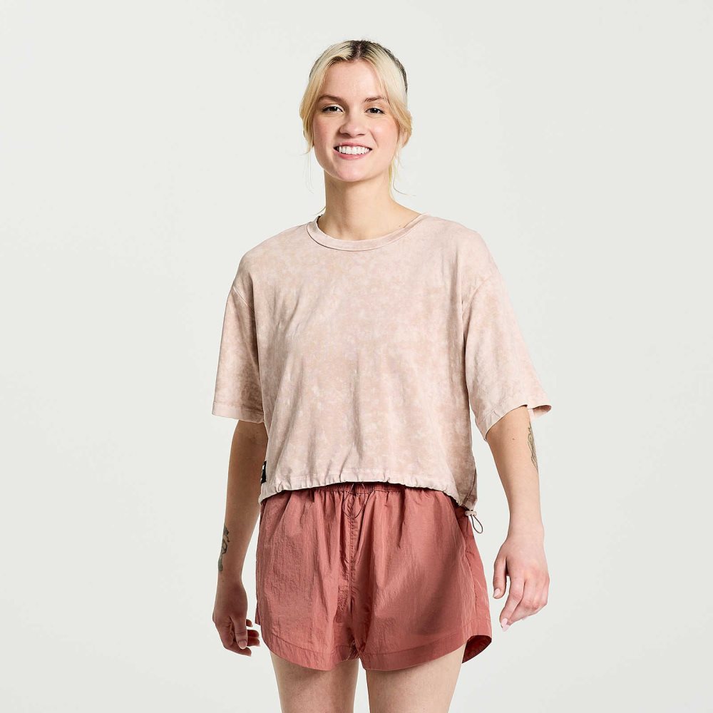 Saucony Unwind Crop Short Sleeve Rose | 85240-XGCJ